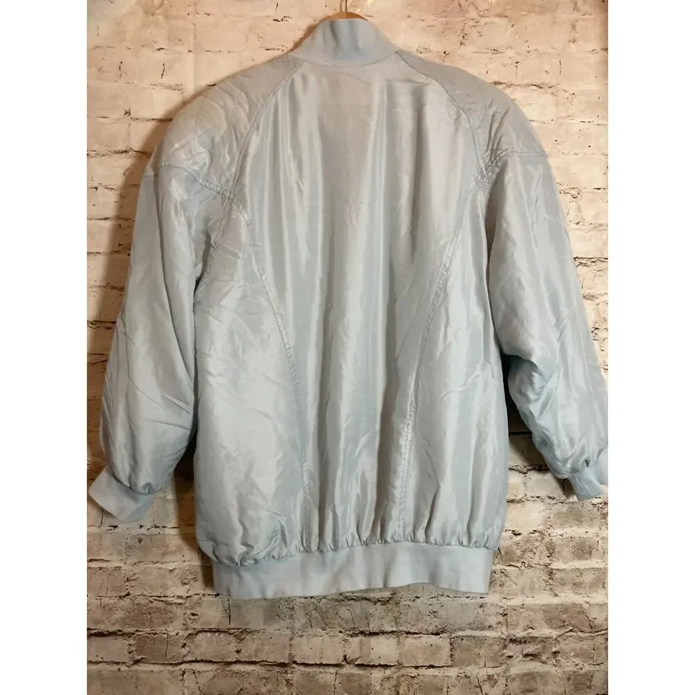 Vintage Ashton Cove Silk Jacket Women Medium Baby Icy Blue Zip Up Ultra Soft 80s